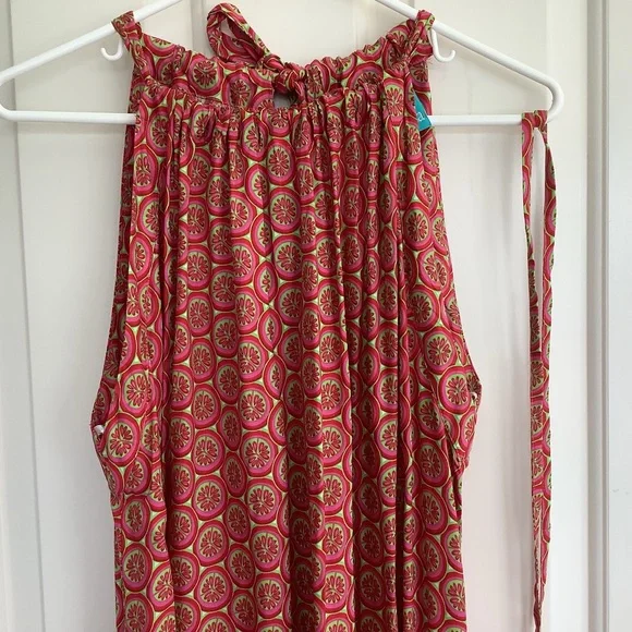 Maxi Dress Red/Green/Dark Pink Geometric Print Large by Escapada - Picture 6 of 10